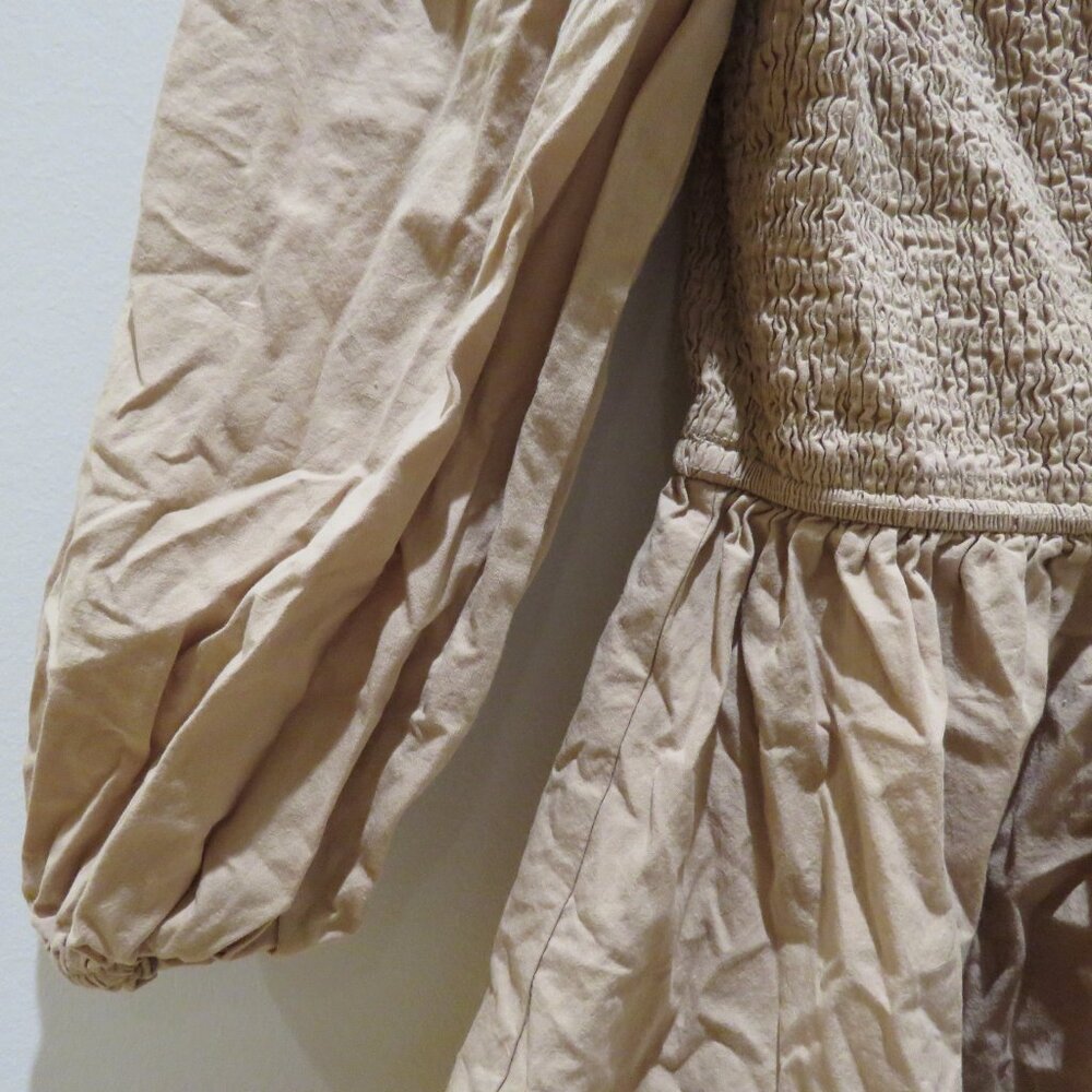 MOD REF Smocked Prairie Dress in Tan Beige Minimalist Trad Wife Cottagecore - Picture 6 of 12